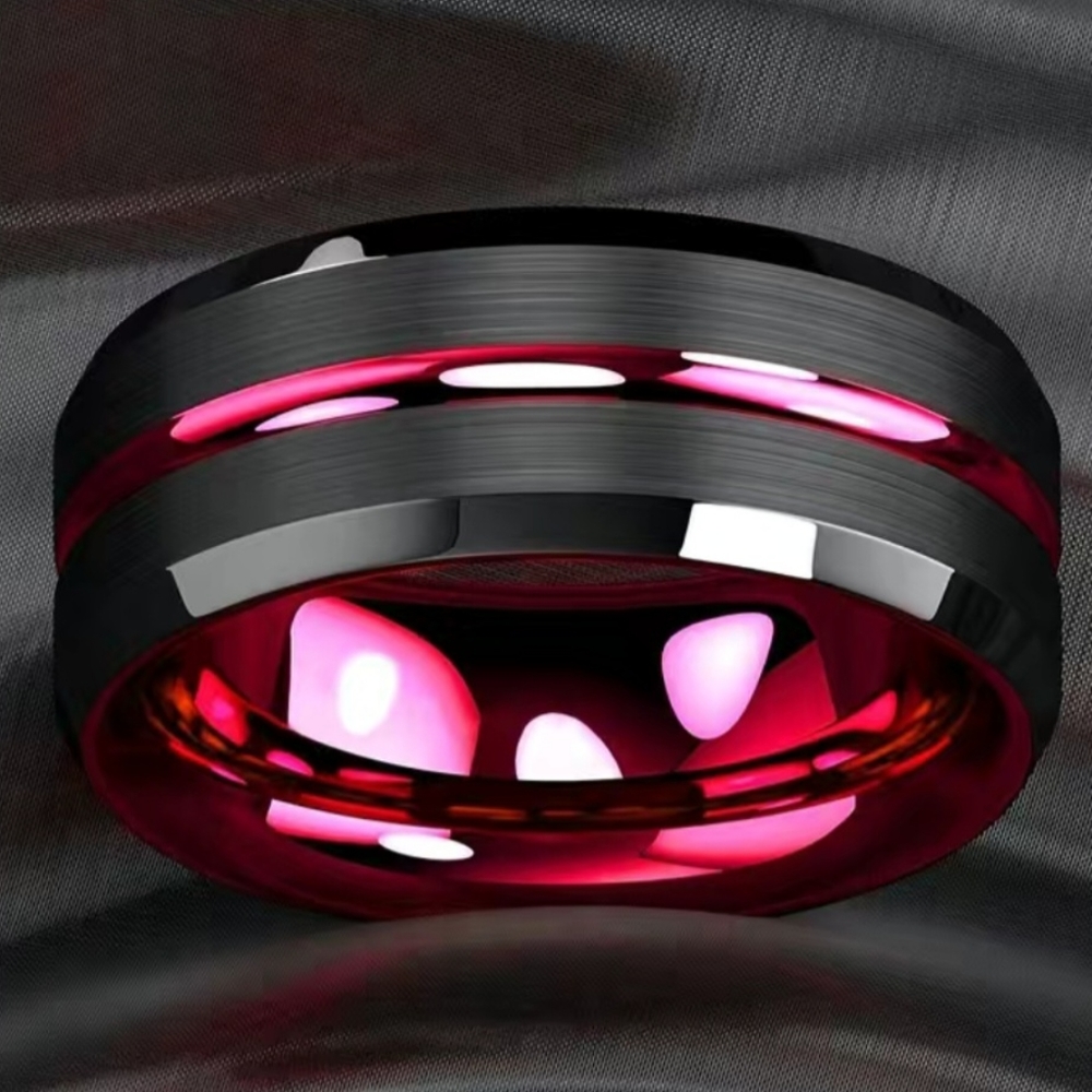 8mm black red brushed stainless steel ring size ask if your size available